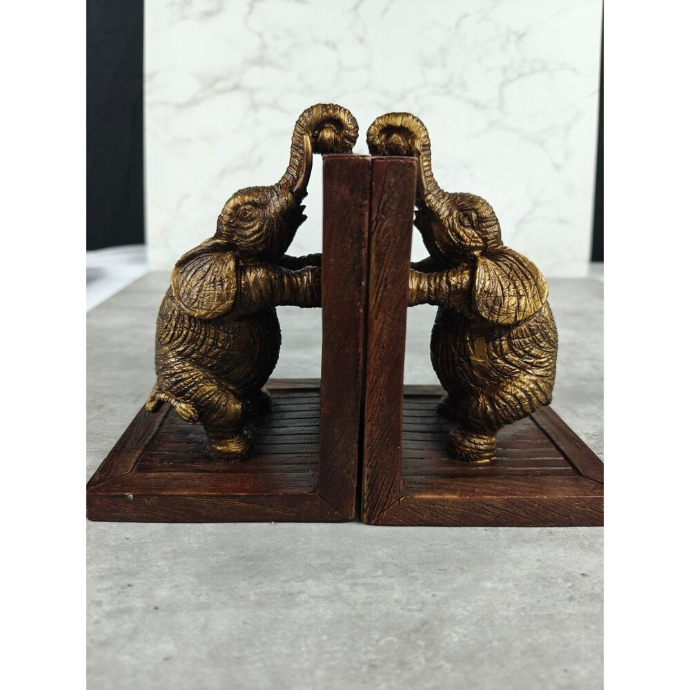 Elephant Bookends Rustic Brass Toned 2007 6.5" Boho Safari Dark Academia
